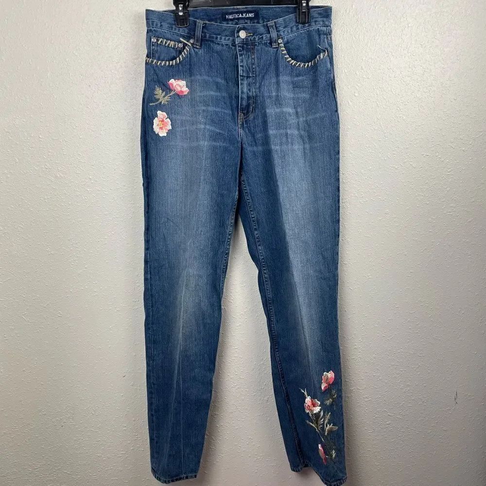 Nautica Jeans Floral Denim Jeans Size 10 EUC